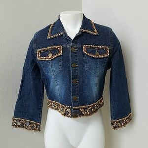 Haven Bleu Beaded Cropped Jean Jacket